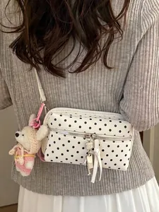 Women Polka Dot Crossbody Bag Fashion PU Leather Small Square Bag Cute Doll Pendant Phone Purse Mini Shoulder Bag For Daily