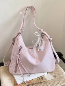 Große Tragetasche in Rosa mit Polka-Dots, umwandelbar in Umhängetasche oder Rucksack