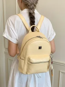 Woven PU Leather Backpack For Women Large Capacity Urban Minimalist Fashion Commuter Travel Small School Bag With Duck Charm