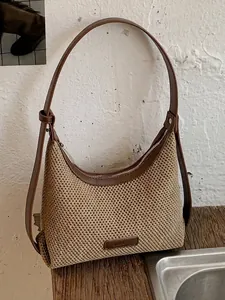 Women Vintage Straw Woven Underarm Dumpling Bag Summer Beach Fashion Handbag Casual Boho Style Single Shoulder Bag