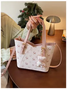 Elegant women's commuter bucket bag with deer pattern and stylish bear charm detail