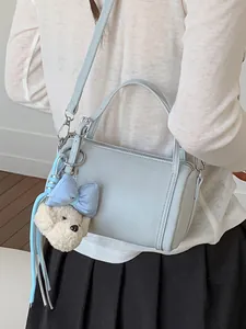 Fashionable PU Leather Cylinder Pillow Bag For Women Exquisite Versatile Single Shoulder Crossbody Bag With Plush Pendant