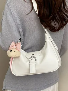 Bolso de Axila de Cuero PU de Moda para Mujer Bolso Hobo Retro Minimalista Bolso de Hombro de Media Luna Bolso de Viaje Pequeño