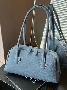 Chic blue denim texture pillow shoulder bag with large capacity for stylish commuter