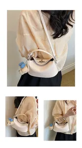 Borsa a mano in pelle martellata beige mostrata in vari stili per uso casual
