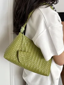 Fashionable avocado green woven underarm shoulder bag for women summer commuter style