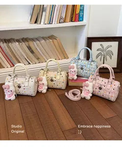 Colección de bolsos tipo almohada de lunares con lindos dijes de conejito de peluche
