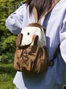 Lightweight multifunctional women's nylon backpack in cream and brown for commuting