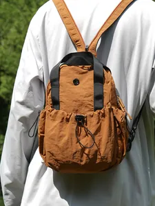 Lightweight ochre nylon backpack for women casual outdoor commute chest and crossbody bag