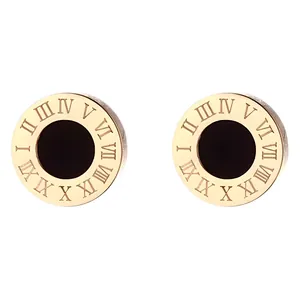 Rose gold titanium steel pendant featuring black inlay and engraved Roman numerals