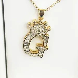 Initial Crown Alphabet Letter Pendant Necklace Gold Plated Copper Rhinestone Inlaid Fashion Jewelry For Women A-Z