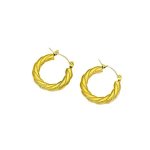 Elegant French style twisted gold hoop earrings made of high-quality titanium steel