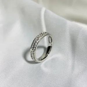 Titanium Steel Double Row Rhinestone Ring Starry Sky Style Minimalist Eternity Band Finger Ring Light Luxury Fashion Jewelry Gift For Women