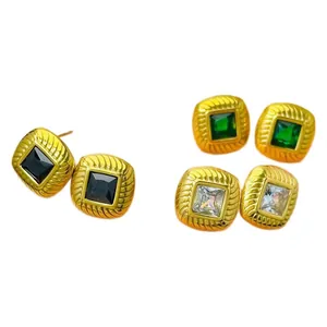 French vintage threaded titanium steel 18k gold plated earrings with glass stones.