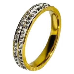 Elegant gold plated ring with double-row starry crystal inlay fashion jewelry for women