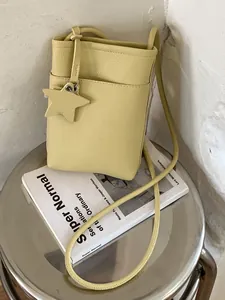 Damen Mini Eimer Handytasche Modisch Litschikorn PU Leder Sternanhänger Geflochtener Riemen Retro Umhängetasche Schultertasche