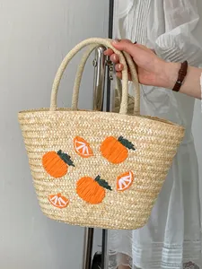 Handgemaakte Strozak Zomer Strandtas Voor Dames Zoet Fruit Borduurwerk Vakantie Pastorale Stijl Trekkoord Tote Bag