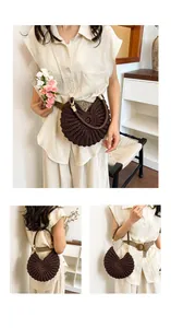 Hand-woven brown shell bag for women stylish crochet shoulder crossbody handbag detail