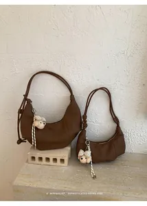 Retro brown pleated hobo bags in two sizes decorated with cute teddy bear bag charms