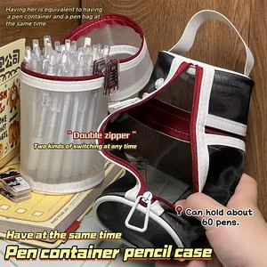 Trousse à Crayons et Porte-Stylo 2-En-1 en Filet de Style Américain Grande Capacité Sac de Rangement de Papeterie Étudiant Minimaliste Portable pour Bureau École