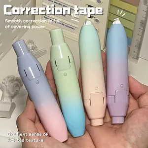 Detailed view of macaron gradient retractable correction tape with frosted texture