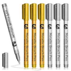 Set of gold and silver metallic brush pens for water-based painting and calligraphy