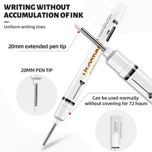 Detail view of white long-tip marker with 20mm extended nib for deep hole marking