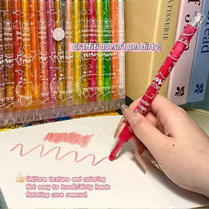 Close-up view of a hand drawing with a red rotating crayon on white paper.