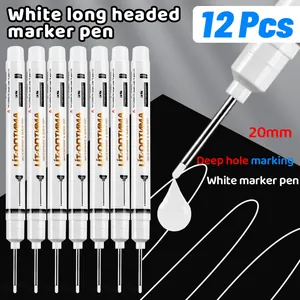 12 Pcs white long head marker pens with 20mm nib for waterproof deep hole marking
