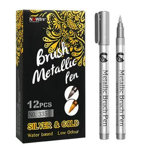 Professional 12-pack gold and silver metallic brush pens for painting and detailed DIY crafts