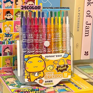 Creative 24-color rotating twist crayon set for children with cute cat cartoon packaging