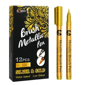 Detailed view of the 12-piece metallic brush pen set including gold and silver markers