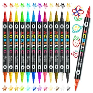 Double Headed Dual Color Acrylic Markers Waterproof Fast Dry Paint Pens For DIY Graffiti Rock Glass Wood Ceramic Canvas Painting Drawing Art Tools