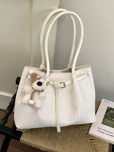Damen Große Kapazität Gewebte PU Leder Tragetasche Minimalistisch Mode Gewebte Schulter Achselhöhle Tasche Lässig Retro Handtasche