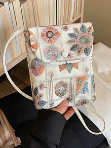 Borsa per cellulare ricamata in stile neo-cinese con motivi floreali dai toni pastello
