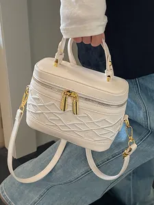 Bolso Cubo Mini Box para Mujer de Cuero PU Bolso Bandolera Bordado Textura Tejida Doble Cremallera Bolso de Mano Hombro para Verano Diario
