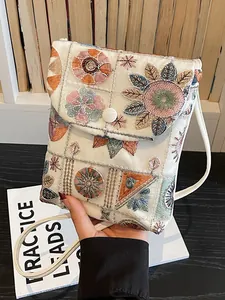 Piccola borsa a tracolla ricamata in stile cinese con vivaci motivi floreali