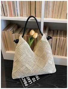 Grand sac fourre-tout en paille tissé à la main pour les vacances à la plage, décoratif