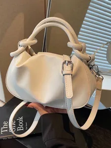 Sac Dumpling en Cuir PU Plissé pour Femmes Poignée à Nœud Sac Bandoulière Nuage Couleur Unie Mode Sac à Main Quotidien