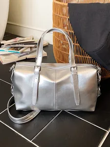 Sac Oreiller Vintage en Cuir PU Sac Boston pour Femmes Sac à Main Haut de Gamme Bandoulière Réglable Mode Rétro Couleur Unie Sac à Main