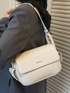 Elegante cremefarbene Unterarmtasche aus Leder für Damen, schicke quadratische Tasche