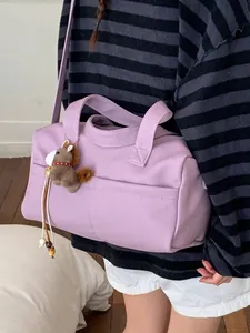 Premium large capacity purple leather pillow tote bag with wide strap and horse charm