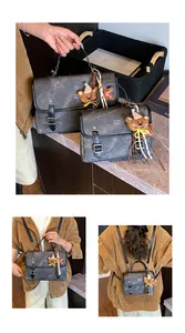 Vintage distressed gray multi-way backpack and shoulder bag with cute bear charm