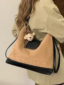Mochila retro de ante de gran capacidad para mujer con diseño elegante en negro