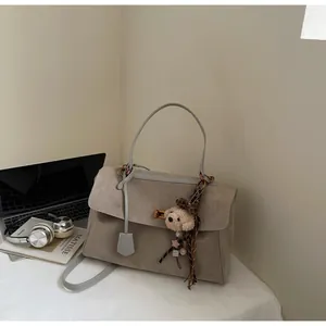 Close-up of retro frosted crossbody bag in a lifestyle setting with office props