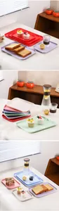 Bandejas rectangulares de plástico para aperitivos, pasteles y frutas, escenas del hogar.