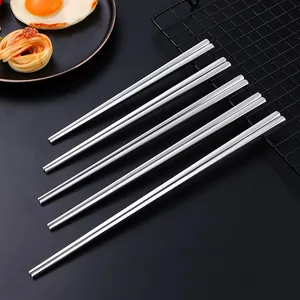 304 Stainless Steel Korean Chopsticks Hollow Heat Insulating Anti-Slip Square Chopsticks Mirror Polished Reusable Tableware