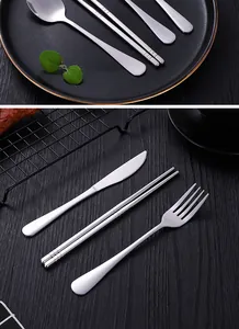 Elegant premium stainless steel cutlery set with portable knife fork and chopsticks