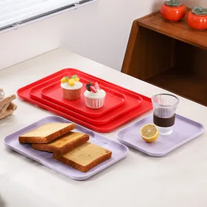 Bandeja Rectangular de Plástico Minimalista PP Mate Color Sólido para Postre Pan Fruta Té Café Cocina Hotel Multicolor