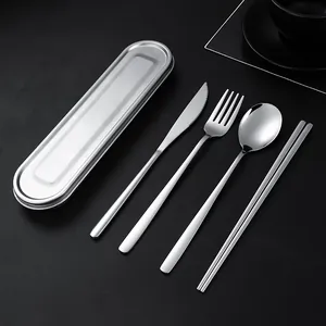304 Stainless Steel Portable Cutlery Set With Mirror Polished Fork Spoon Knife Chopsticks And Storage Box For Travel Picnic Outdoor School Office Use